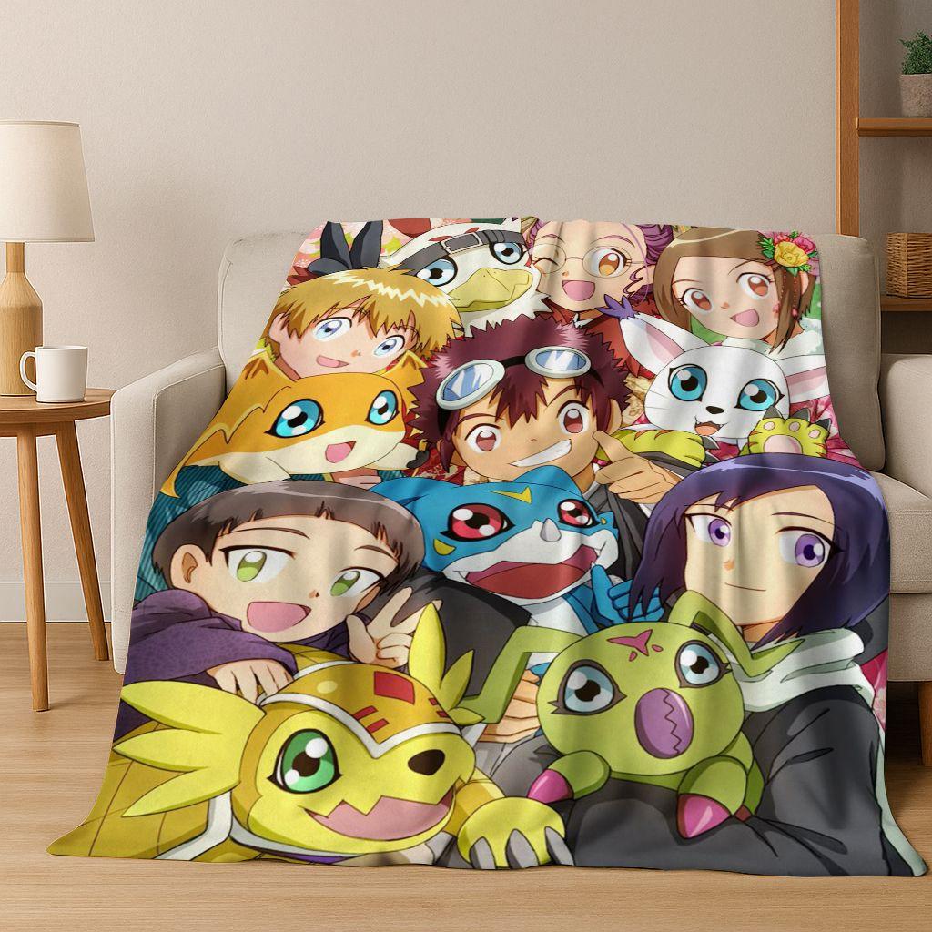 Retro Digimon Adventure Angewomon Agumon Cartoon Flannel Blanket,Cozy Soft Throw Blanket for Home Bedroom Bed Sofa Cover Kids