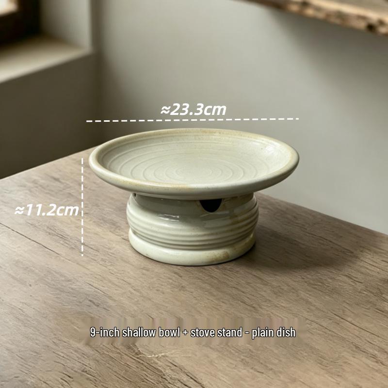 Retro Ceramic Tableware: Earthen Pot with Alcohol Stove for Warming Dishes
