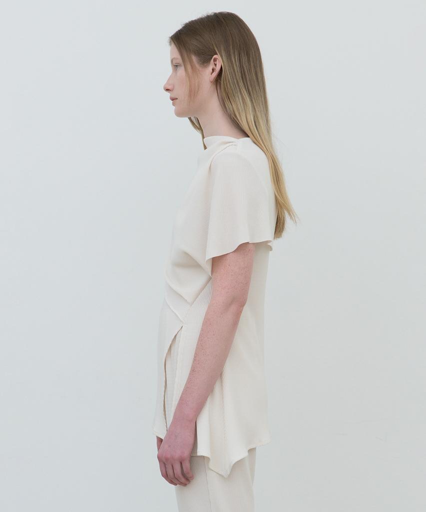 AFTERGLOWOOL Draped Shawl Pleated Blouse_Ivory