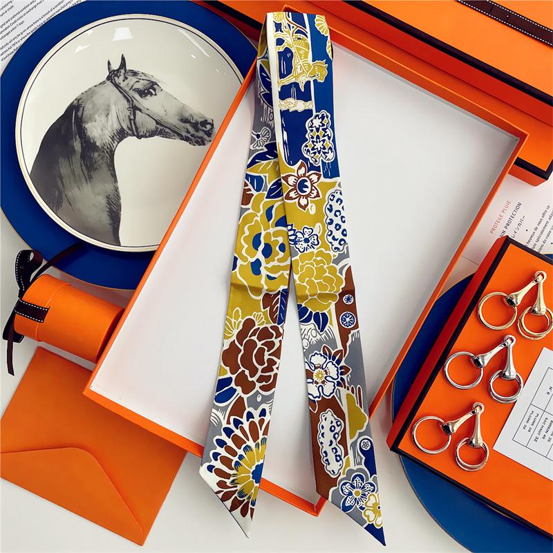 Cachecol de Seda 100% de Alta Qualidade Marca de Luxo Mulheres Faixa de Cabeça Faixa de Cabelo Foulard Gravata Lenço de Pescoço Cachecóis Skinny Acessórios