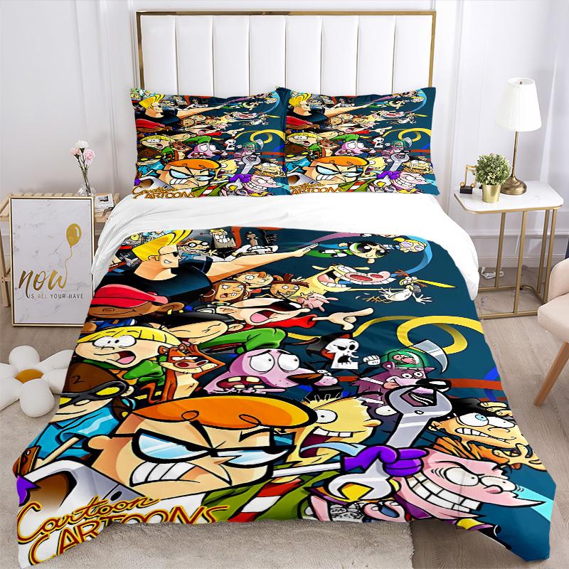 3pc Dexter's Laboratory Cartoon Bedding Set Guest Room Bedroom Decor Christmas Halloween Decor Gifts- All Seasons (No Insert)a1013144