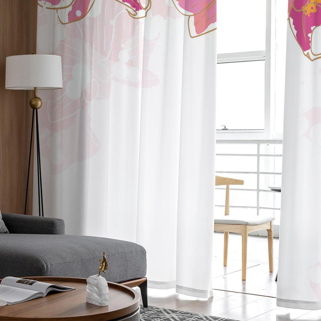 Watercolor Orchid Branch Tulle Curtains Modern Sheer Voile For Living Room Kitchen Decoration