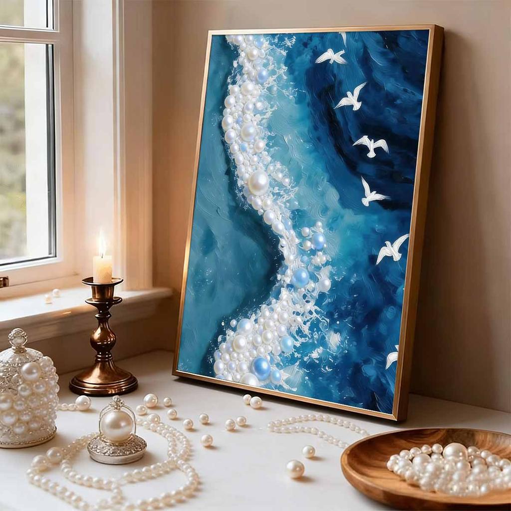 DIY Pearl Painting Set Seagull Pattern Home Decoration Handmade Sticky Diamond Creative Canvas Pearl Art Painting Crafts Perfect Gift