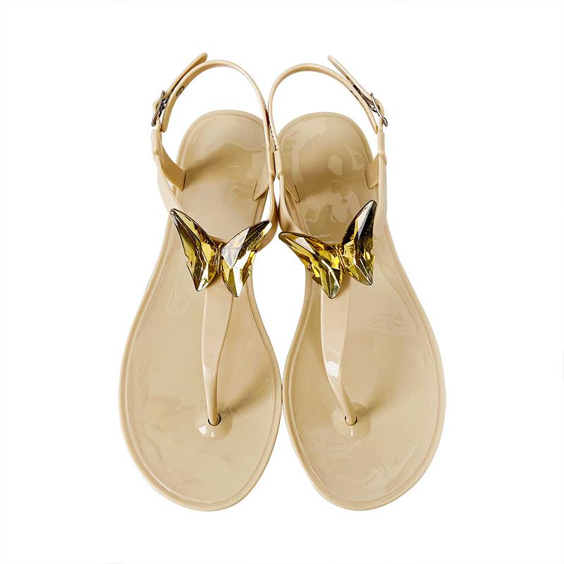 Summer Diamond Butterfly Ladies Crystal Jelly PVC Flat Sandals Butterfly Brick Casual Beach Transparent Sandals