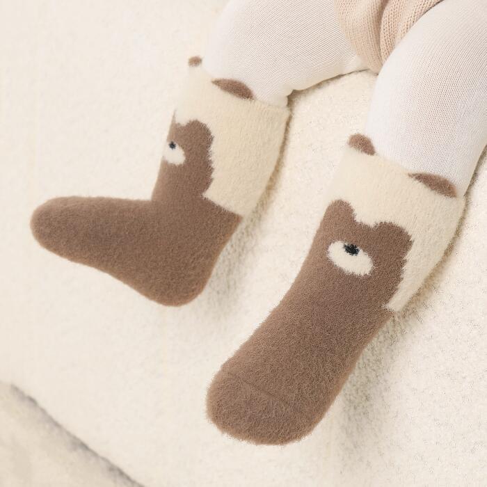 Baby Plush Sock Winter Warm Kids Middle Tube Socks for Girls Boys Thicken Velvet Anti-Cold Newborn Footwear Cute Cartoon Children Socks