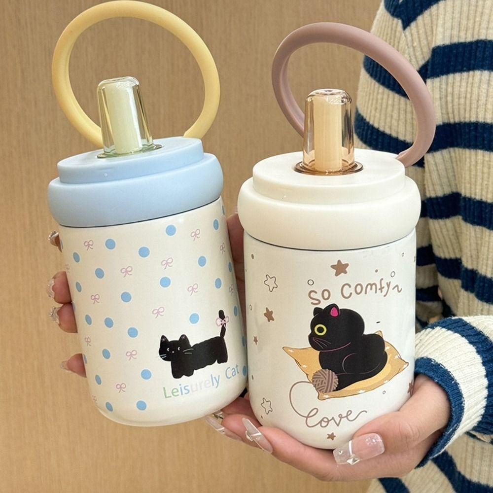 500ml Insulated Water Cup Cartoon Straw Drinking Cup Large Capacity Thermos Bottle  Cold Hot Mugs