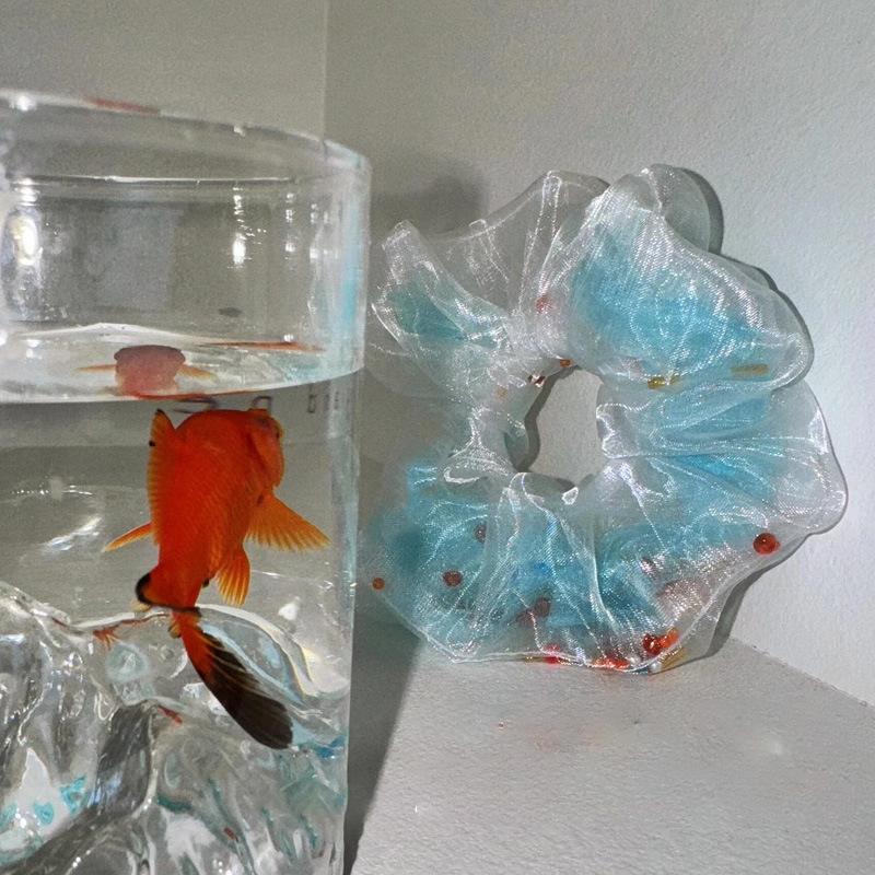 Creativity Blue Goldfish Large Intestine Hair Bundle Hair Accessories for Female Design Sense Elastic Hair