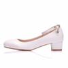 Weiße Damenschuhe Sexy Braut Party 3CM Spitzpumps Runde Spitze Flacher Ausschnitt Schnalle Dicke Hohe Absätze