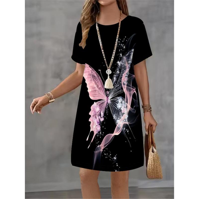 

Women Dress Butterfly Pattern Printing Design Sense Pattern Summer Elegant Women A-Line Dress Casual Short Sleeve Mini Dress XL