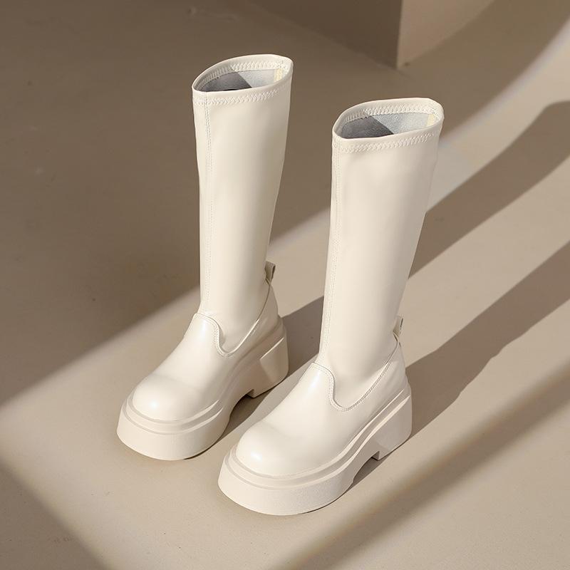 

Ботинки на толстой подошве Маленькие высокие ботинки Детские 2025 новые популярные осенне-зимние рыцарские ботинки Эластичные тонкие ботинки 40 бежевый