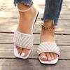 Fashion New Small Fragrant Style Flat Bottomed Plus Size Slippers for Women Square Headed Rhinestone Pearl Fashionable Casual Slippers