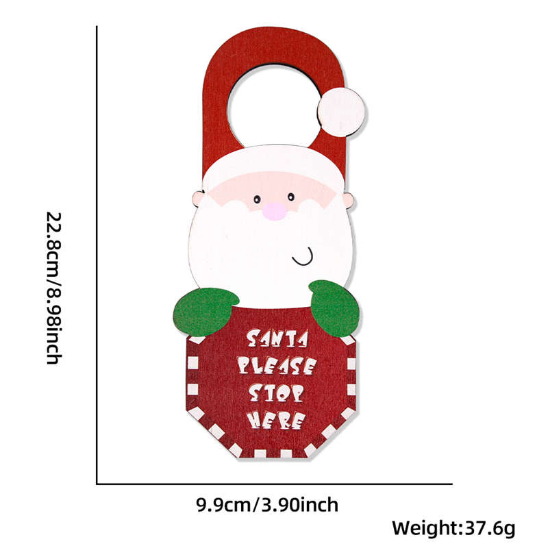 Christmas Decor 2PC Door Handle Pendant Santa Snowman Wooden Party Decor Wooden Door Hanging