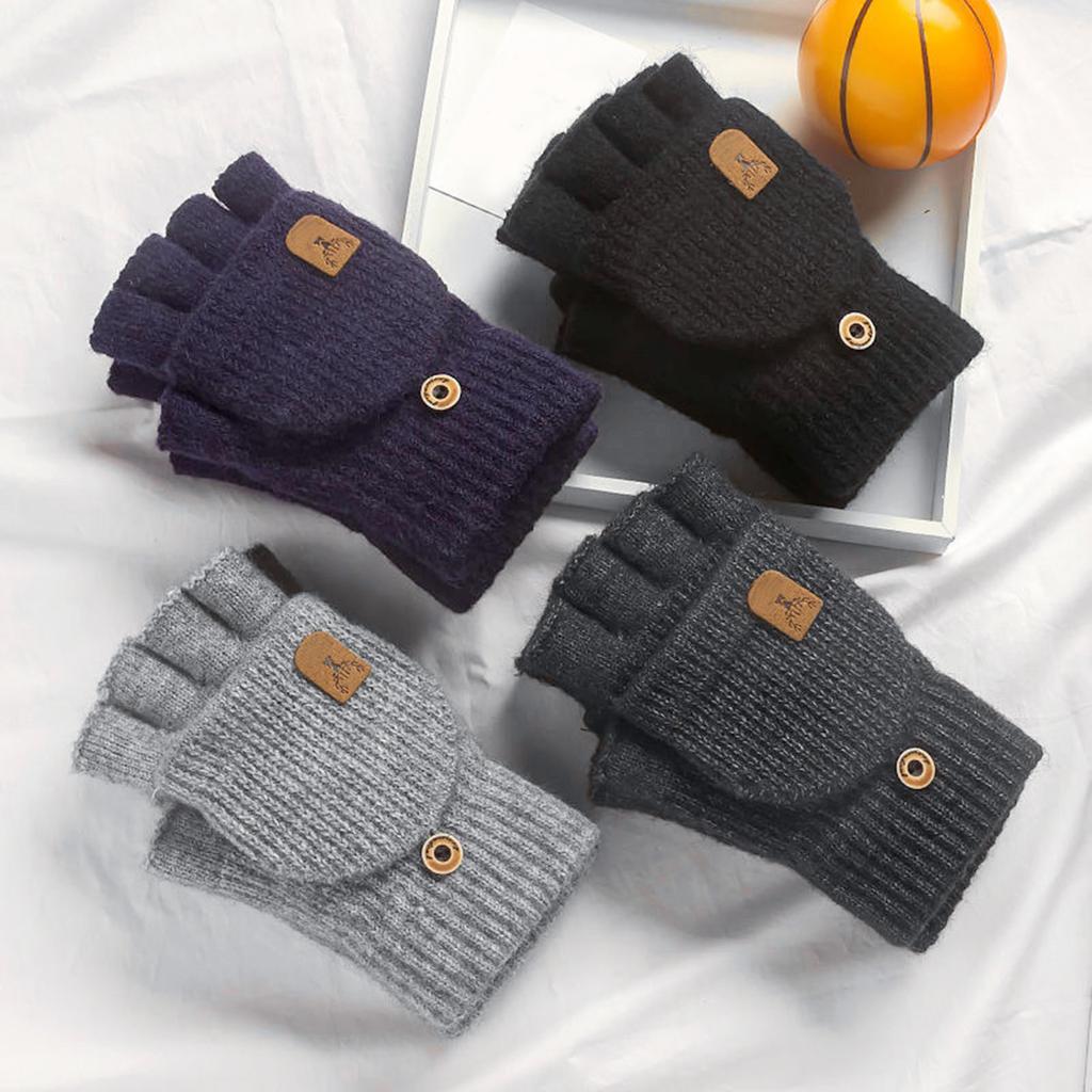 Screen Touch Half Finger Gloves for Students Knitting Thick Warm Gloves Winter Autumn Cuff Gloves Indoor Hand Warmers