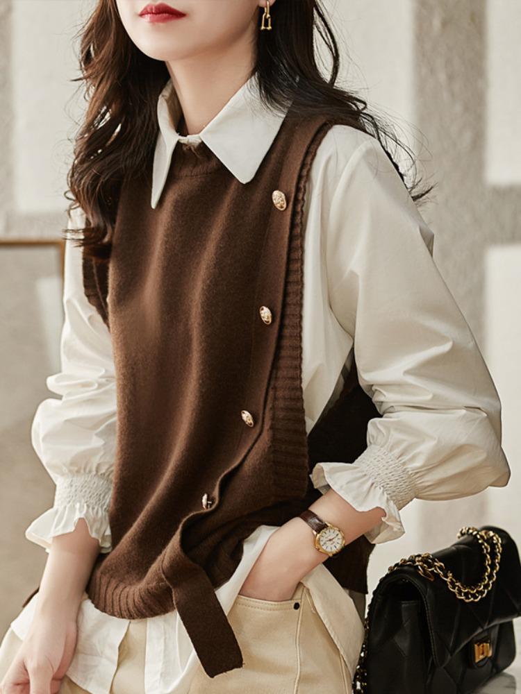 

Корейский кардиган без рукавов 2024 - Женский модный вязаный жилет-топ свободного кроя на осень/зиму XL