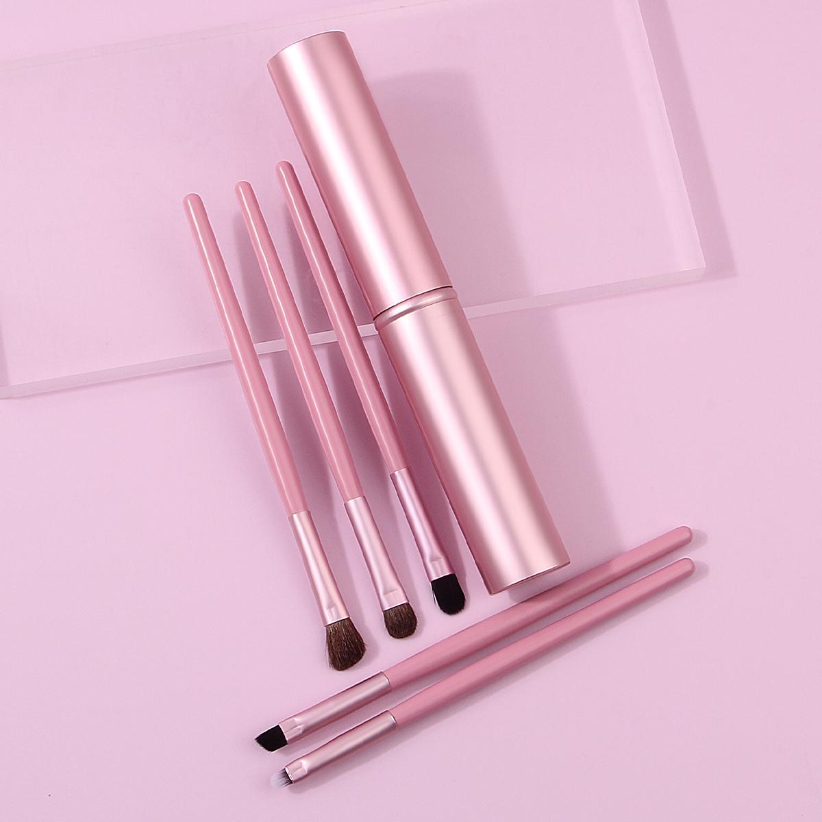 

6PCS Beginner eye makeup Tools,makeup brush set, soft horsehair eyeshadow brush, smudging brush,eyeliner brush with storage tube рожевий
