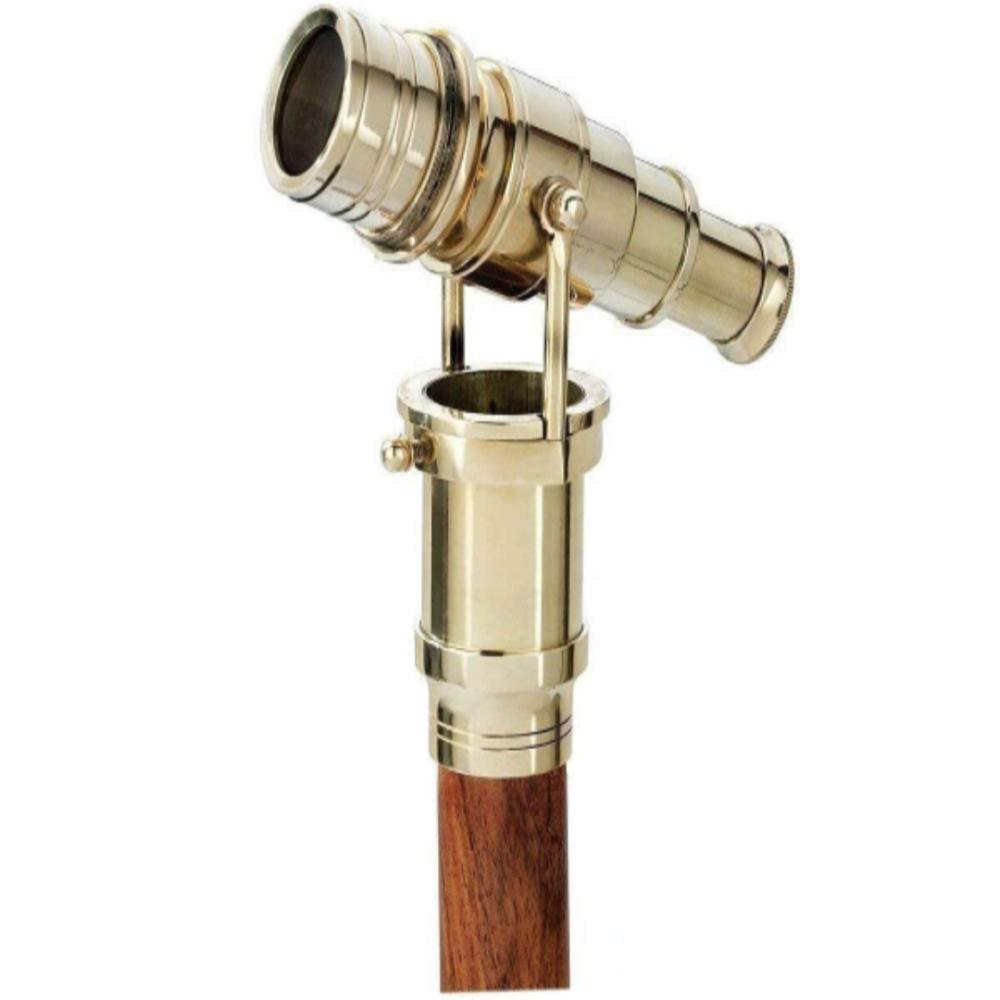 Vintage Brass Telescope Walking Stick – Foldable Wooden Cane with Hidden Spyglass, 93.98 Cm