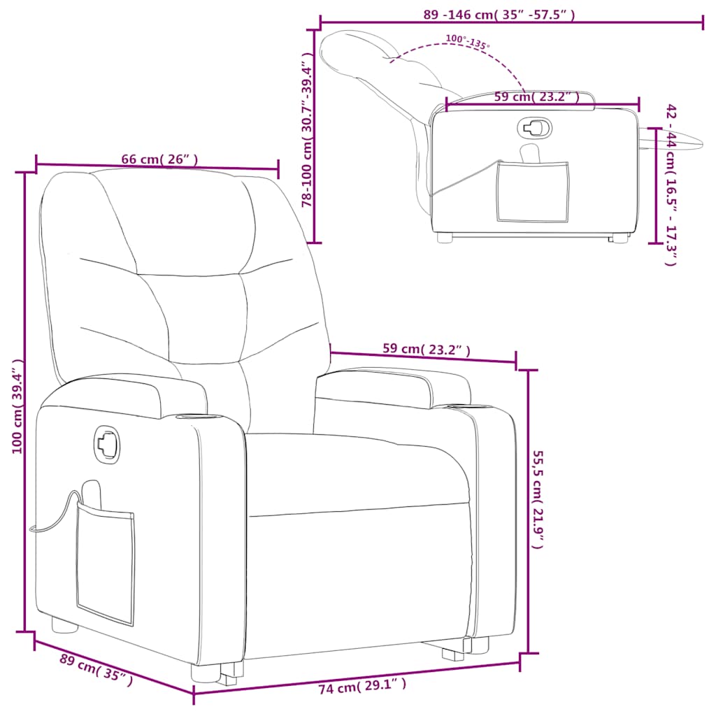 Recliner Chair with Lift Function Wine Red Fabric