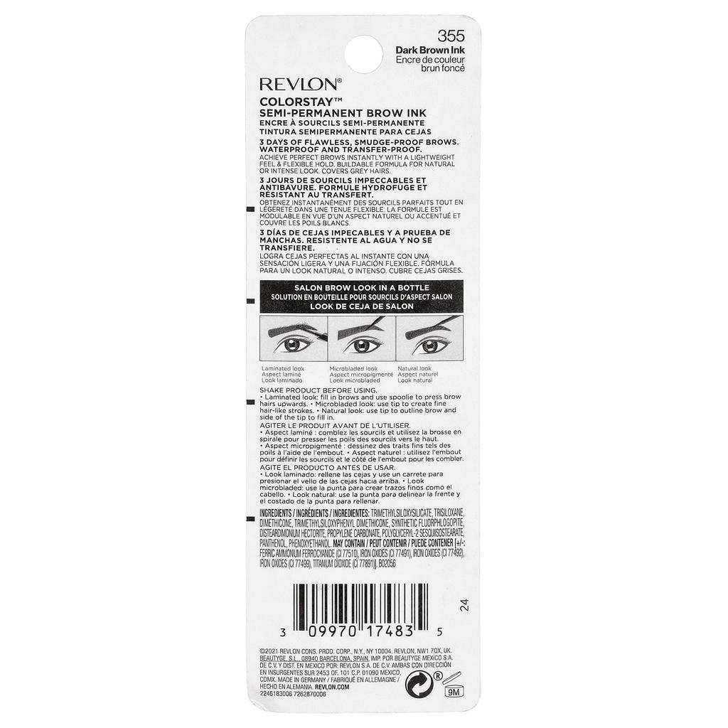 Revlon, ColorStay™, Semi-Permanent Brow Ink™, 355 Dark Brown Ink, 2.8 ml (0.09 fl oz)