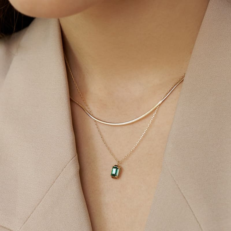 LUNNE 14k Square Marquise Emerald Necklace (14K Gold) #LFN01
