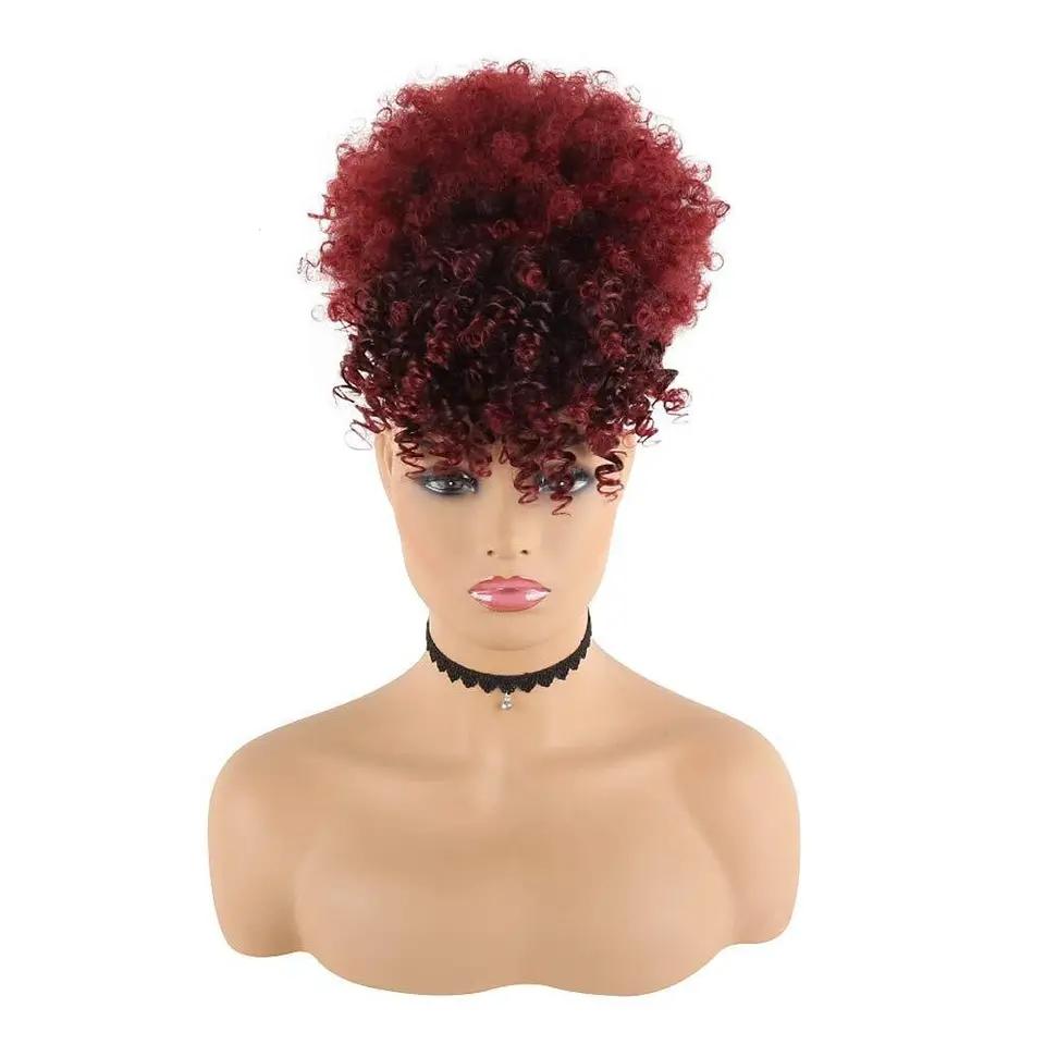 New Arrival Synthetic Ponytail with Bangs Afro Kinky Curly Mohawk Ponytail Bun Clip in Hair Extension for Black Women