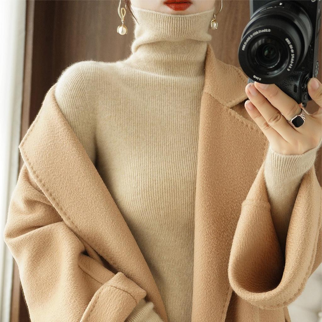 Women's Tentleneck Long Sleeved Fashion Solid  Color Warm Knitwear Sweaters Winter