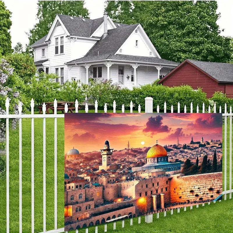 Background Flag 1 Piece, Jerusalem Sunrise Golden Dome Background Fabric Wall Decoration, Polyester Fiber Wall coveringDJH