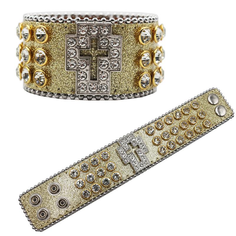 Europäische und amerikanische trendige Kreuz-Set Diamant- und Strass-Armbänder, personalisierte PU-Lederarmbänder