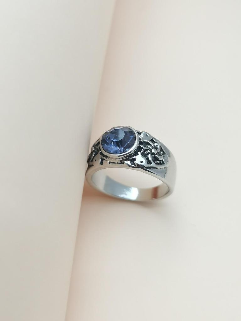 Huajie Retro Luxury Purple Zircon Ring with Thai Silver Flower Design