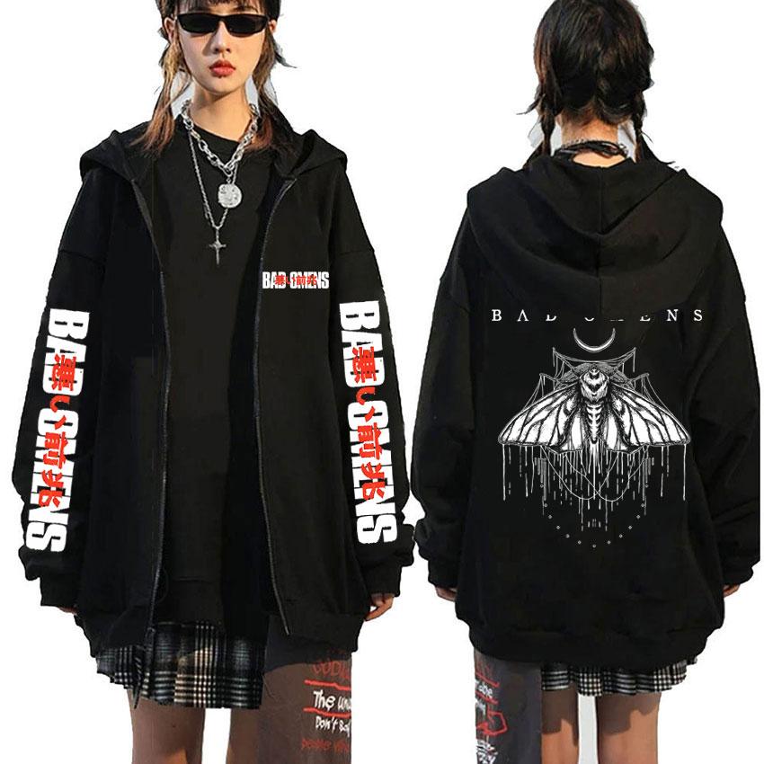 Bad Omens Band Graphic Zipper Hoodie Men Fashion Vintage Oversized Zip Up Sweatshirt Men's Rock Punk Gothic Jacket Streetwear