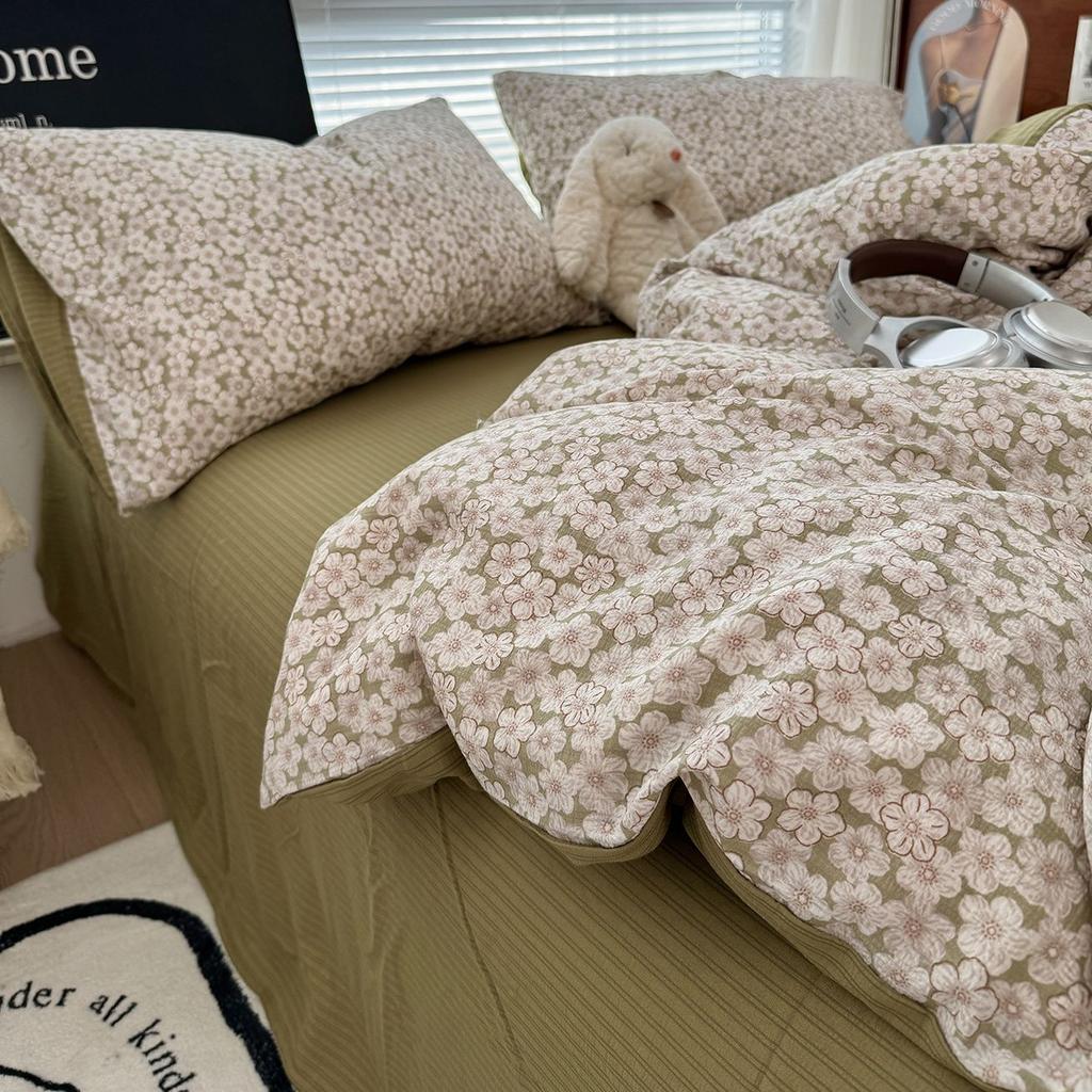 Duvet Cover Set  A-class Ultra Soft Jacquard Double-layer Yarn Washed Cotton Bedding Set  Floral Bed Sheet