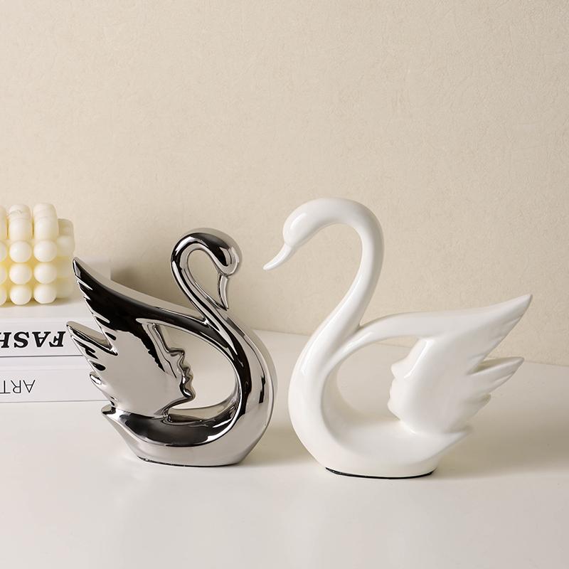 Resin Swan sculptures figurines home decor ornaments Electroplating crafts living room decorations table decoration Wedding Gift