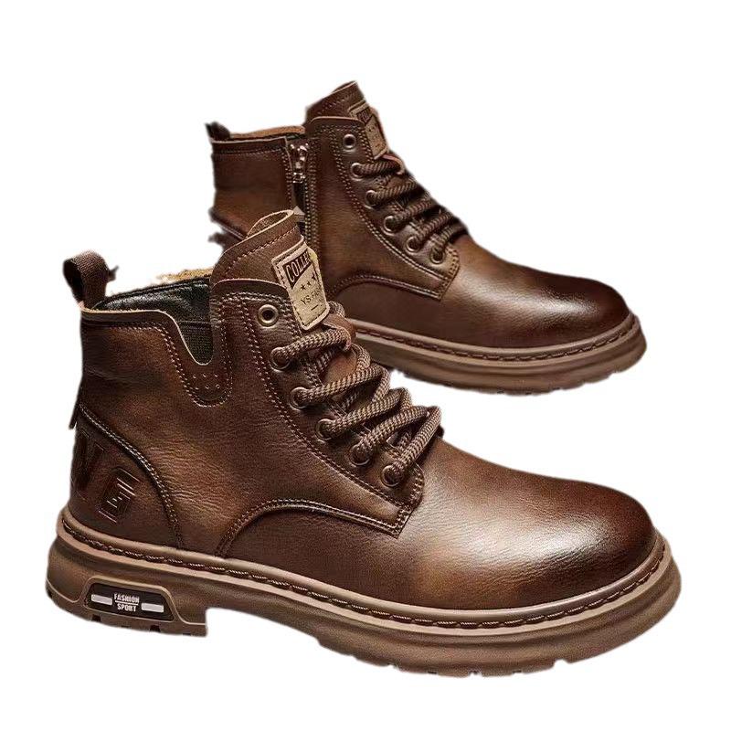 Men's High-Top Leather Martin Boots - Autumn/Winter Casual Workwear Shoes with Thick Soles