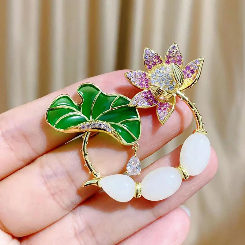 

Chinese Style Lucky Lotus Brooches For Women Clothing Coat Jewelry Accessories Gifts