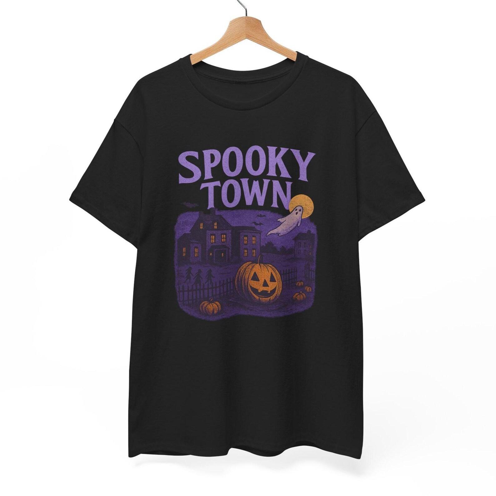 Spooky Town Halloween T-Shirt: Retro Comic Haunted Village Tee 3XL