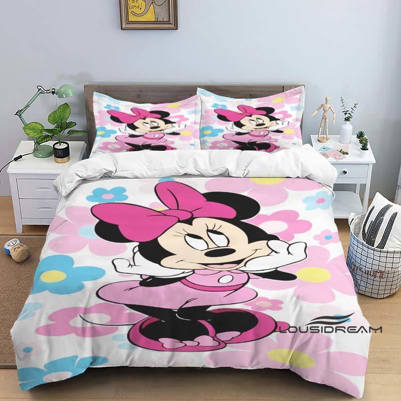Minnie Mouse 3-piece cartoon bedding set, exquisite bedding set for adults and children, double and single beds, large size,
