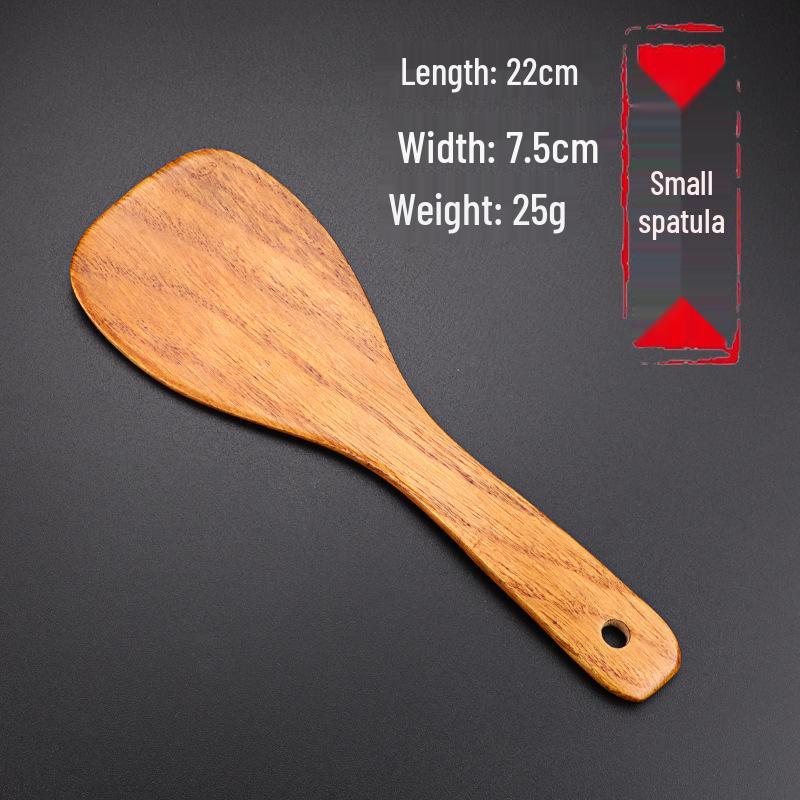 Wooden Kitchen Utensil Set: Large Ladle, Long-Handle Spoon, Non-Stick Spatula, Stir-Fry Spoon, Porridge Spoon, Slanted Spatula