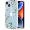 Clear Case for iPhone 15 Case with Flowers, for Girls Woman, Shockproof Cute Green Tree Fall Leaves Floral Design Slim Hard Back Anti-Yellowing