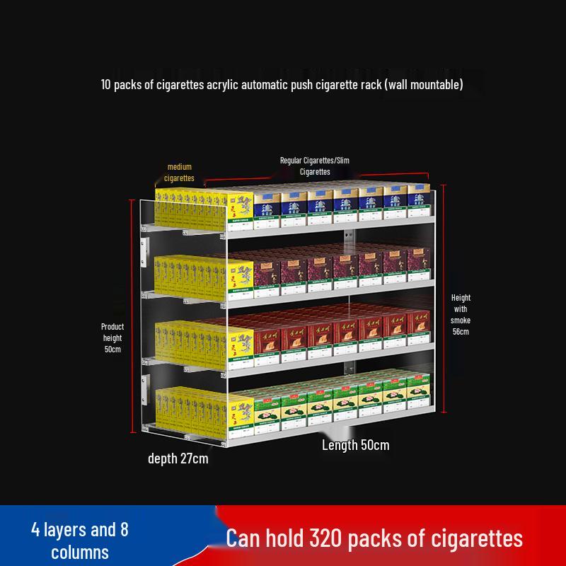Wall-Mounted Acrylic Cigarette Display with Automatic Pusher