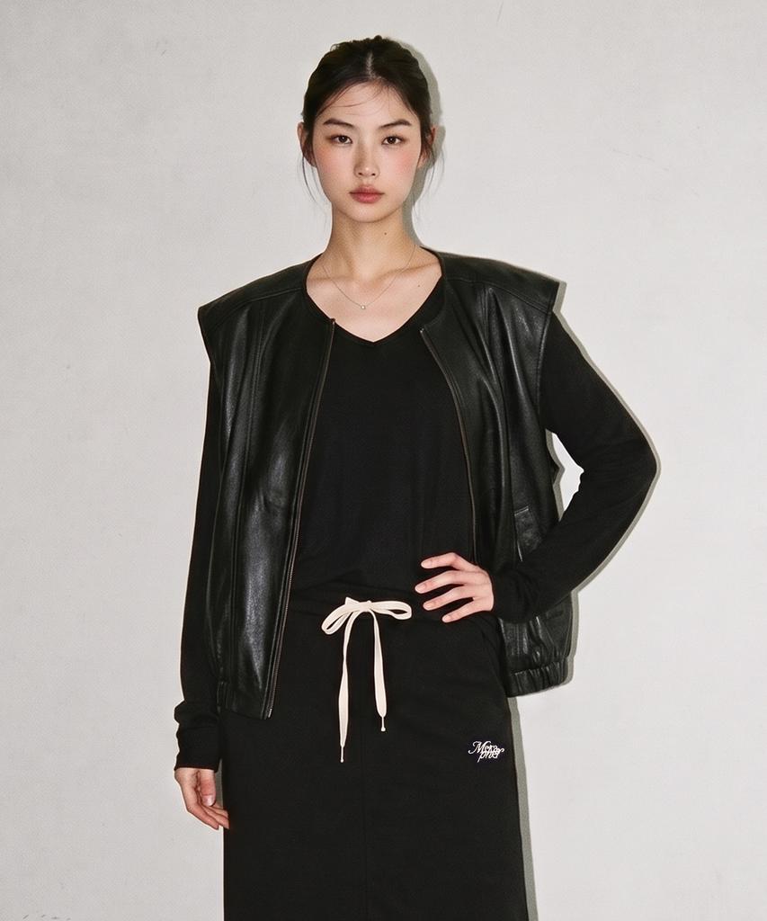 METAPHER Met Daily Paw Leather Zip-Up Vest Black