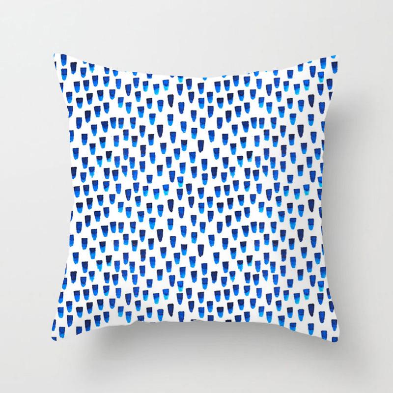 Geometric Cushion Cover Blue Abstract Print Polyester Pillowcase Geometric Art Pillowcase Square Home Decor