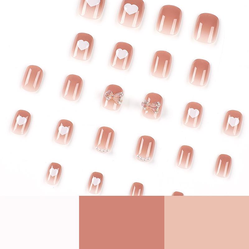 White Heart Bow Press-On Nail Art Tips - Removable and Finished