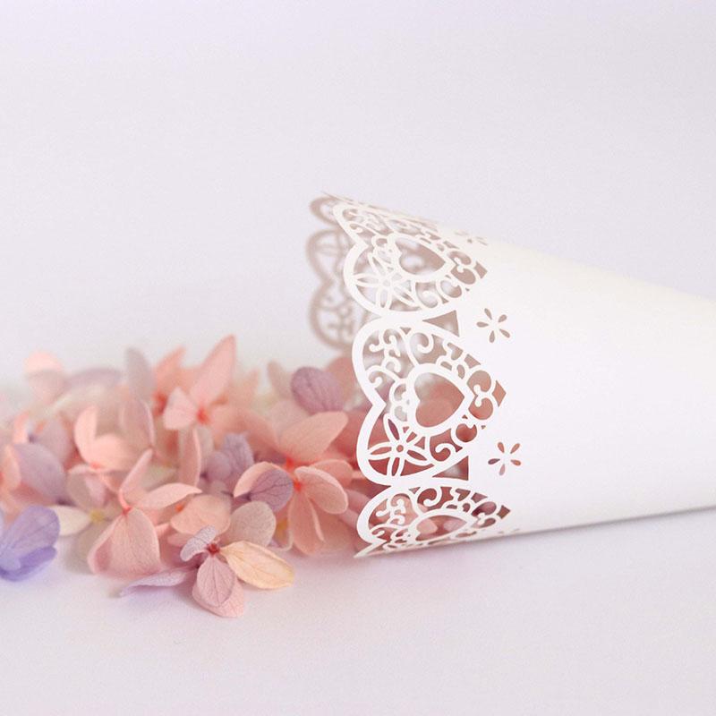 WTEMPO Laser Cutout Flower Tube 50pcs DIY White Love Heart Conical Paper Lace Perfect for Wedding Birthday Party Decorations
