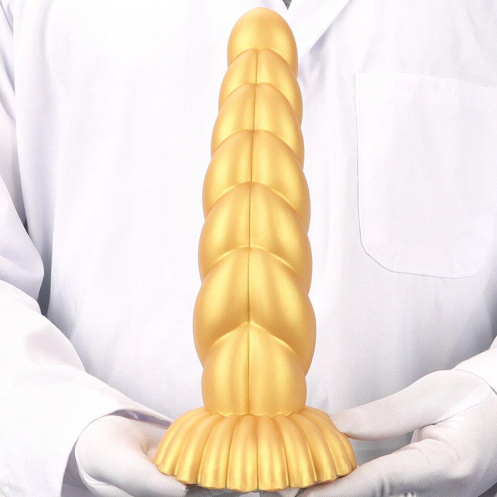 Gold Silicone Soft Thick Anal Plug Fisting Anal Dilator Masturbator Adult Sex Toys Strap on Penis Realistic Dick BDSM