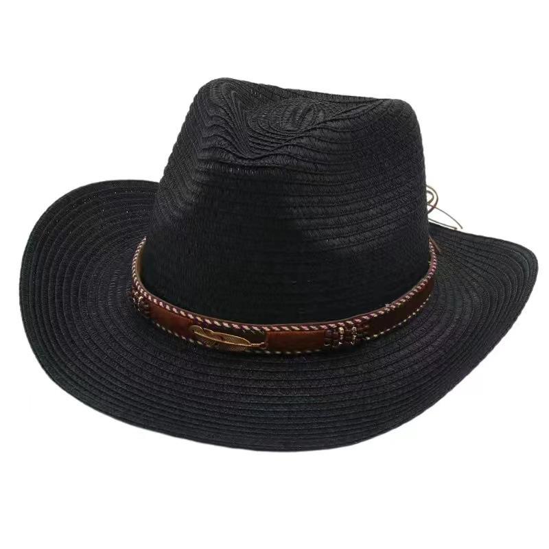 Cowboy Straw Hat Women's Summer Travel Visor Year New Ethnic Style Jazz Hat Big Brim Beach Hat
