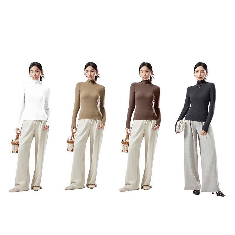 Women's Velvet High Neck Warm Turtleneck Long Sleeve Top - Autumn/Winter Base Layer