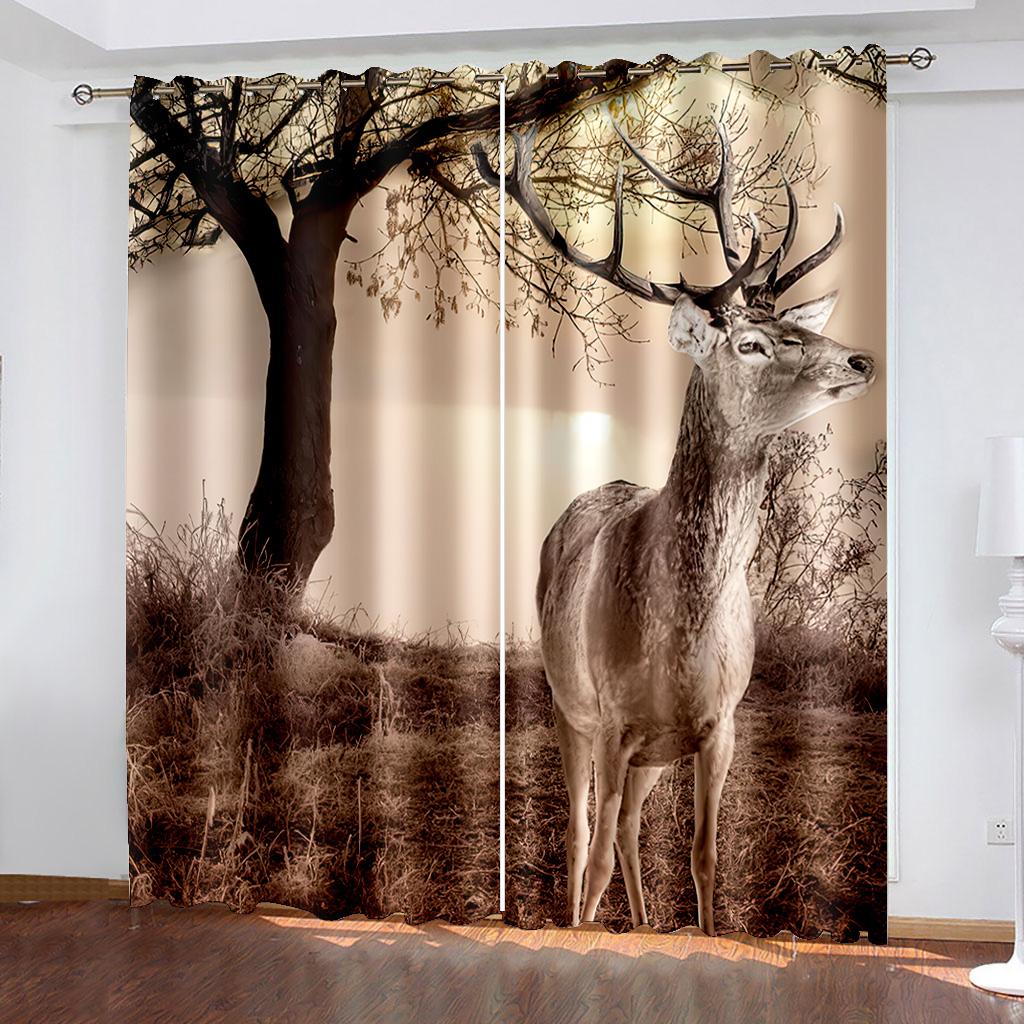 Digital Printing Sika Deer Animal Series Sunshade Curtain Living Room Bedroom Home Decoration