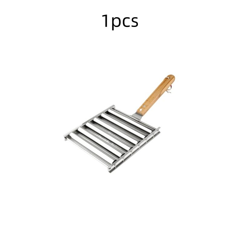 

Hotdog Roller Grillers BBQ Tools Hot Dog Roller with Extra Long Wood Handle Stainless Steel Sausage Roller Rack accessories