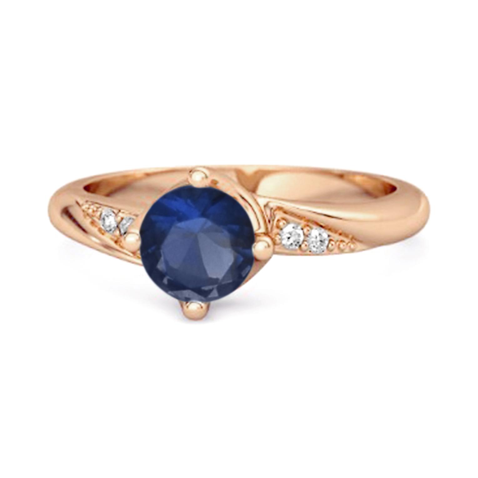 Blue Sapphire Wedding Ring - 925 Sterling Silver Rose Gold Vermeil 6.5