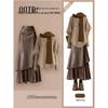 Elegant Women's Winter French Retro Suit: Cozy Irregular Pullover Sweater with Leather Midi Skirt.