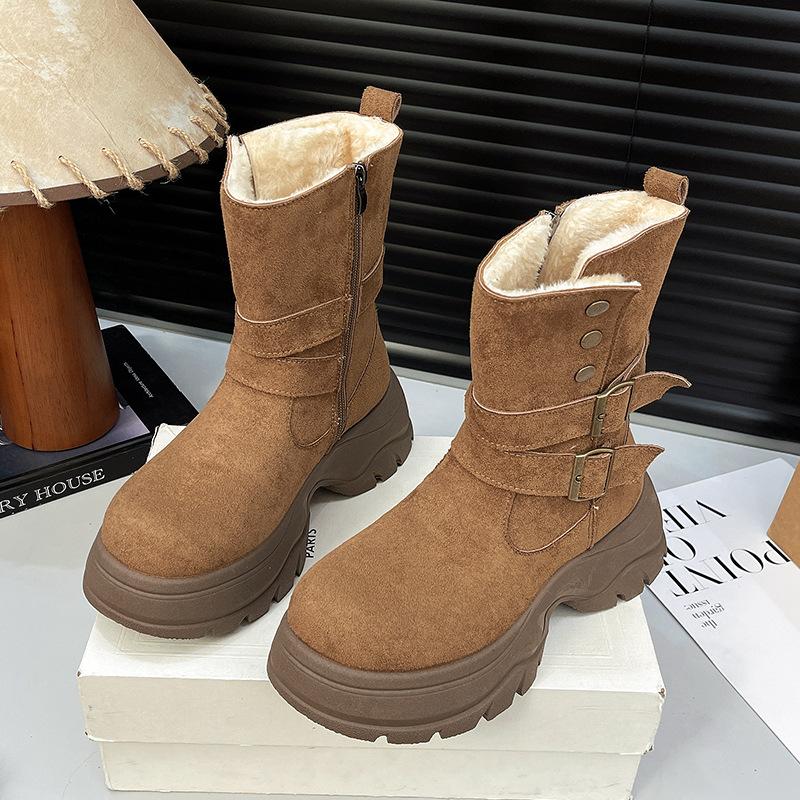 

[Фанфна] женские зимние ботинки на толстой подошве 2025 новая коллекция ретро ботинки Мартина с напуском и утолщенные теплые хлопковые ботинки 40 верблюд
